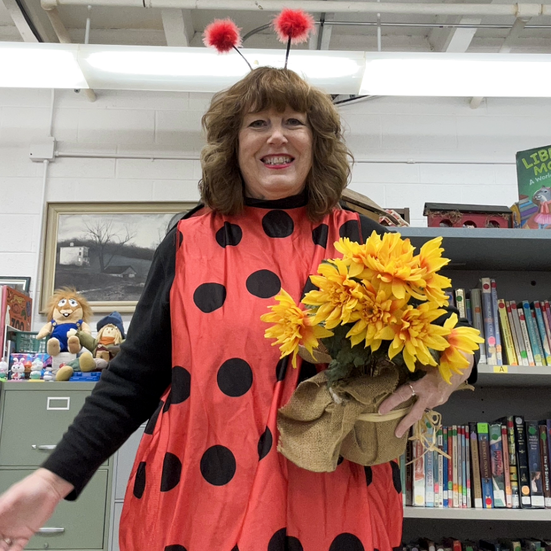 Becky Wilson dressed as a Ladybug
