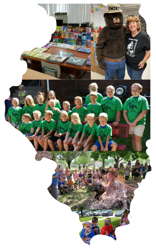 Library Events Collage in Illinois Shape Outline